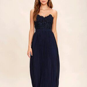NWT Lulus Special Day Navy Blue Lace Strapless Maxi Dress size XS